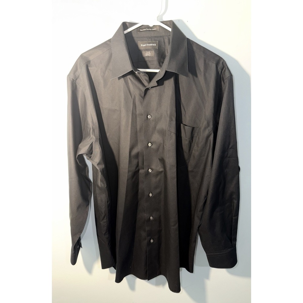 PAUL FREDRICK Men's Dress Shirt Non Iron Cotton Classic Fit Black 17 / 34